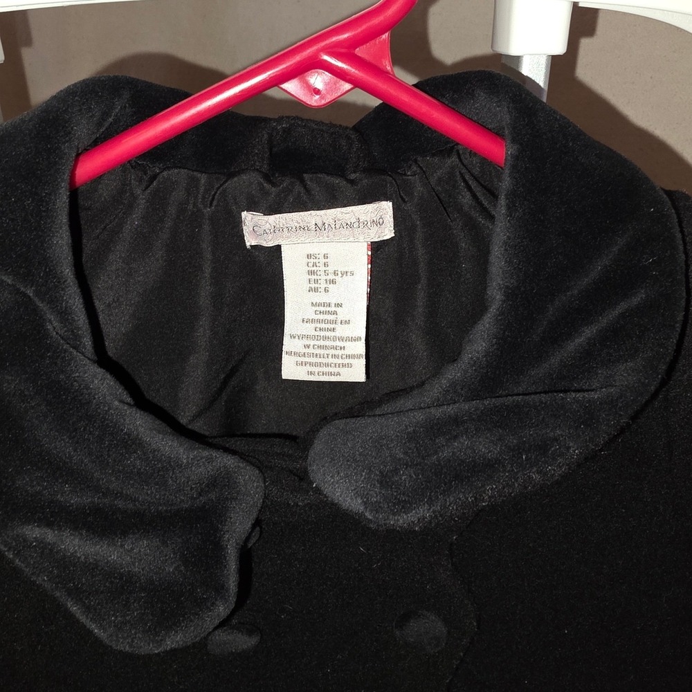 Catherine Malandrino Girls Black Double Breasted Pea Coat Velvet Trim Size 6 - Picture 3 of 7